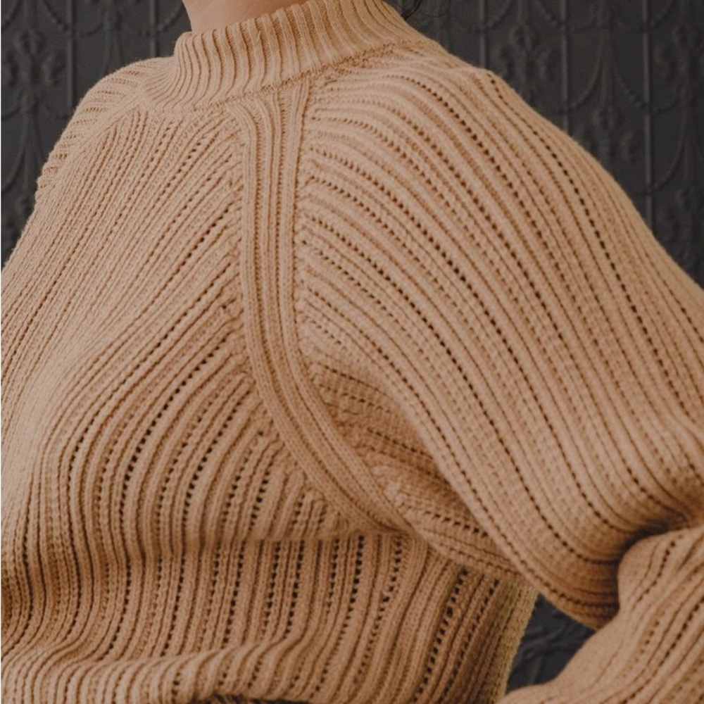 Wol Hide Beige Open-Knit Crewneck Sweater - Picture 7 of 12